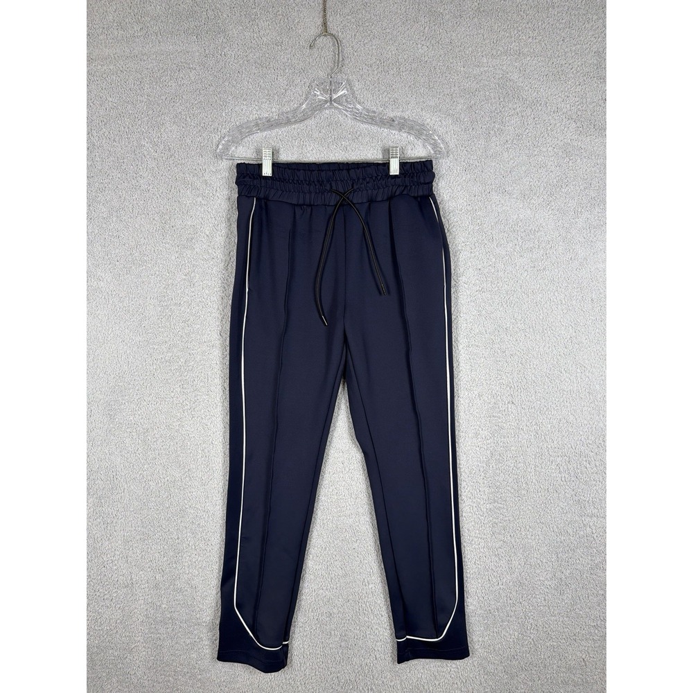Richie Le Men's Size S Navy Blue‎ Stripe White Trim Pleated Track Pants